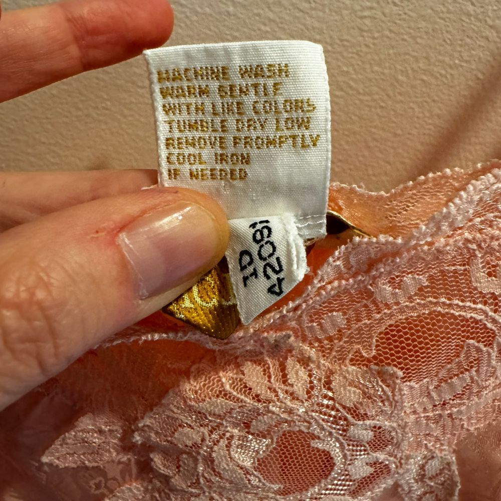 Vintage Victorias Secret Gold‎ Label Medium Slip Dress Satin Chemise Pink Lace - Picture 9 of 13